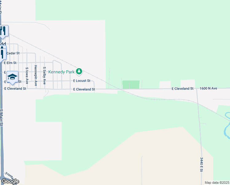 map of restaurants, bars, coffee shops, grocery stores, and more near 1021 East Cleveland Street in Ladd