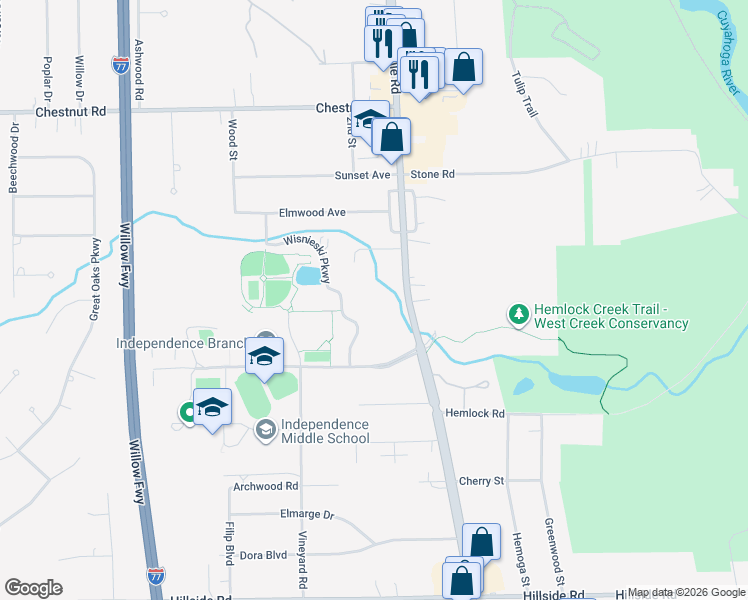 map of restaurants, bars, coffee shops, grocery stores, and more near 6748 Brecksville Road in Independence
