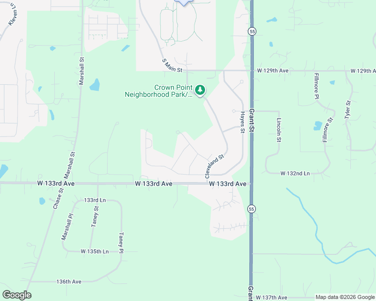 map of restaurants, bars, coffee shops, grocery stores, and more near 2016 West 132nd Avenue in Crown Point