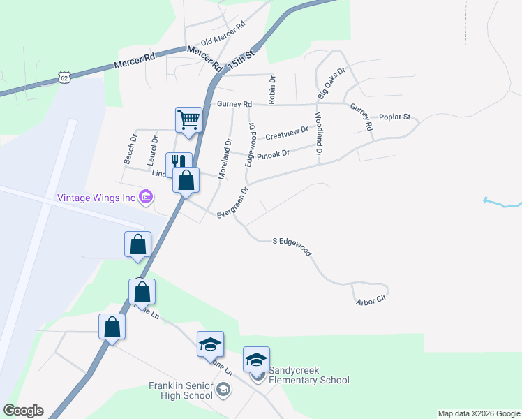map of restaurants, bars, coffee shops, grocery stores, and more near 114 Edwin Circle in Franklin