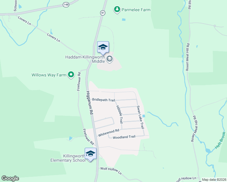 map of restaurants, bars, coffee shops, grocery stores, and more near 45 Boulder Trail in Killingworth