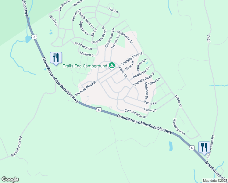 map of restaurants, bars, coffee shops, grocery stores, and more near 4508 Paupack Drive in Shohola