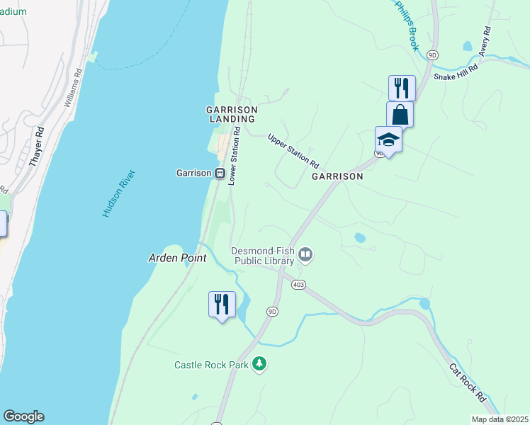 map of restaurants, bars, coffee shops, grocery stores, and more near 96 Lower Station Road in Philipstown