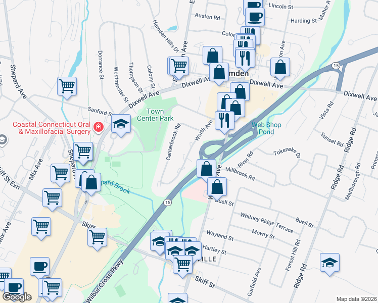 map of restaurants, bars, coffee shops, grocery stores, and more near 114 Worth Avenue in Hamden