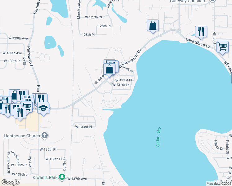 map of restaurants, bars, coffee shops, grocery stores, and more near 8704 West 132nd Place in Cedar Lake