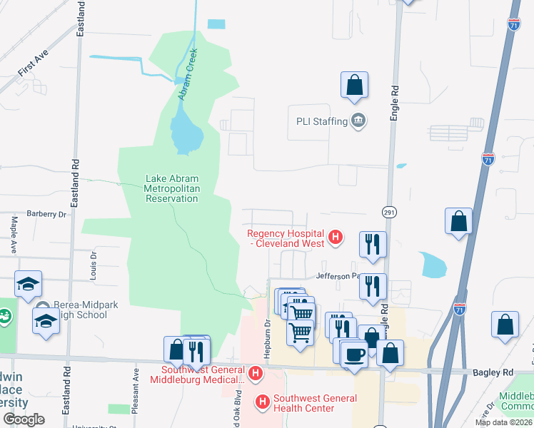 map of restaurants, bars, coffee shops, grocery stores, and more near 18565 North Winding Oak Drive in Middleburg Heights