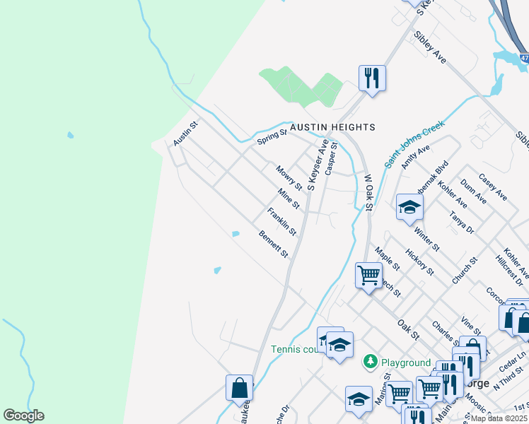 map of restaurants, bars, coffee shops, grocery stores, and more near 1166 Gaylord Street in Old Forge