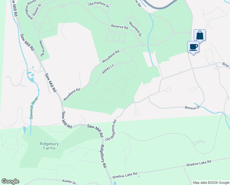 map of restaurants, bars, coffee shops, grocery stores, and more near 77 Old Ridgebury Road in Danbury