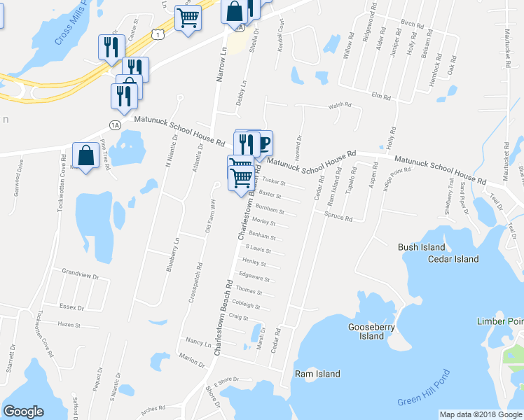 map of restaurants, bars, coffee shops, grocery stores, and more near 19 Burnham Street in Charlestown