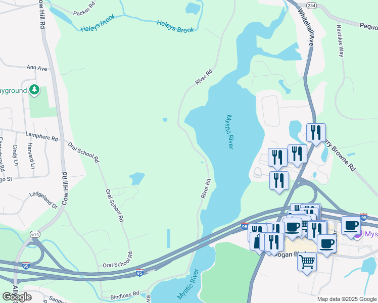 map of restaurants, bars, coffee shops, grocery stores, and more near 817 River Road in Groton