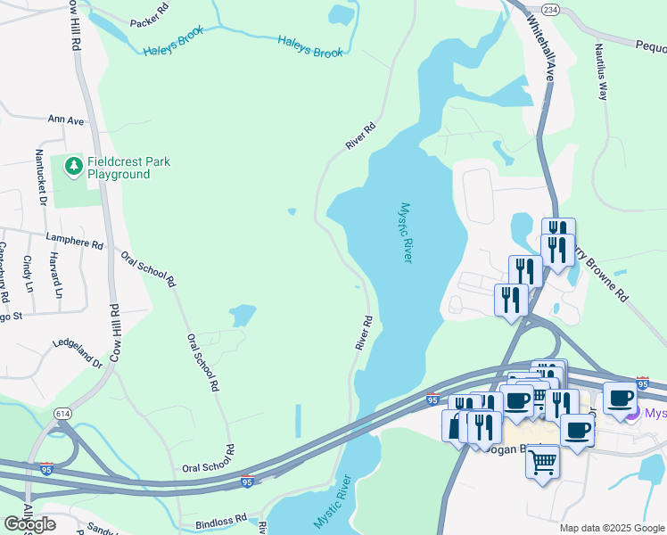 map of restaurants, bars, coffee shops, grocery stores, and more near 817 River Road in Groton
