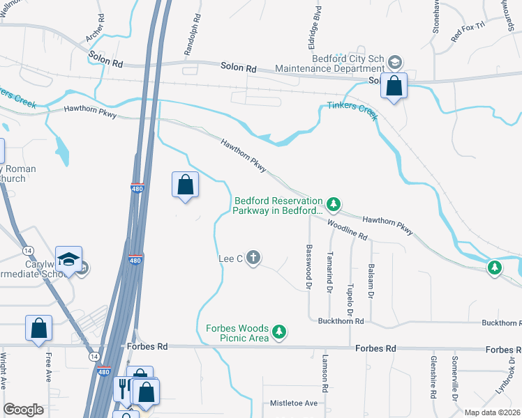 map of restaurants, bars, coffee shops, grocery stores, and more near 6562 Pau Pau Court in Bedford Heights