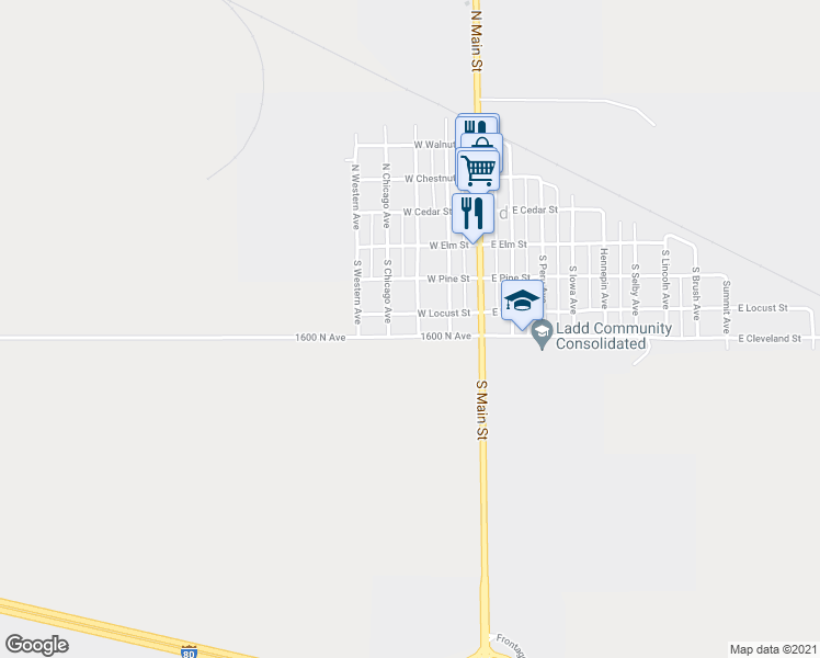 map of restaurants, bars, coffee shops, grocery stores, and more near 332 South Central Avenue in Ladd