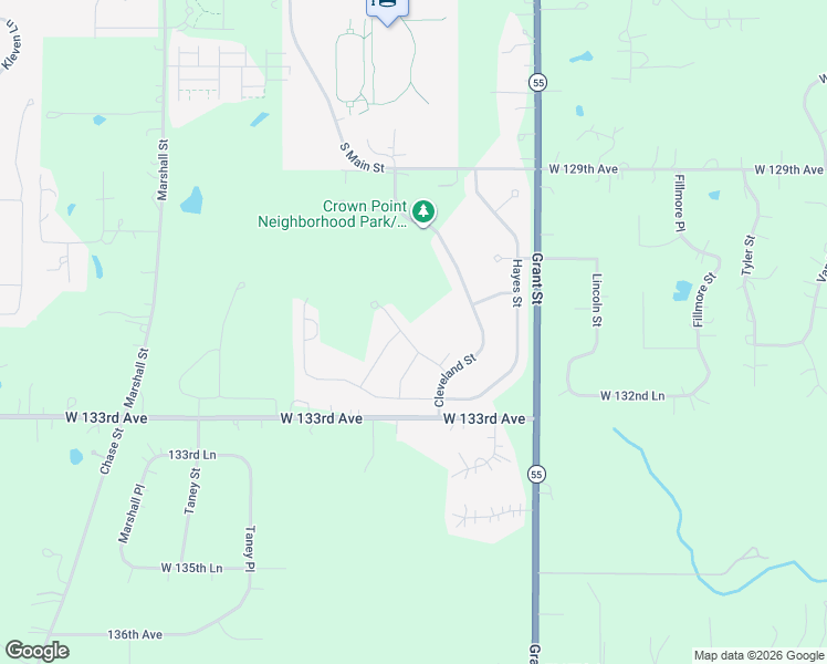 map of restaurants, bars, coffee shops, grocery stores, and more near 2016 West 132nd Avenue in Crown Point