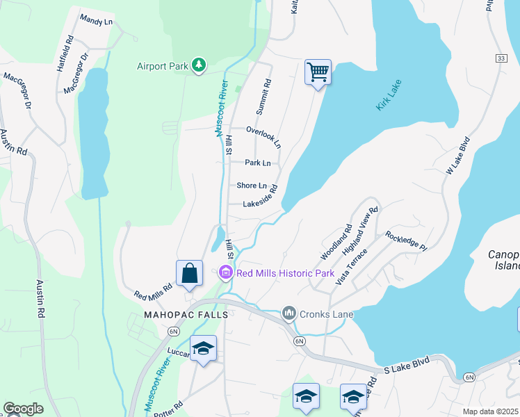 map of restaurants, bars, coffee shops, grocery stores, and more near 89 Lakeside Road in Mahopac