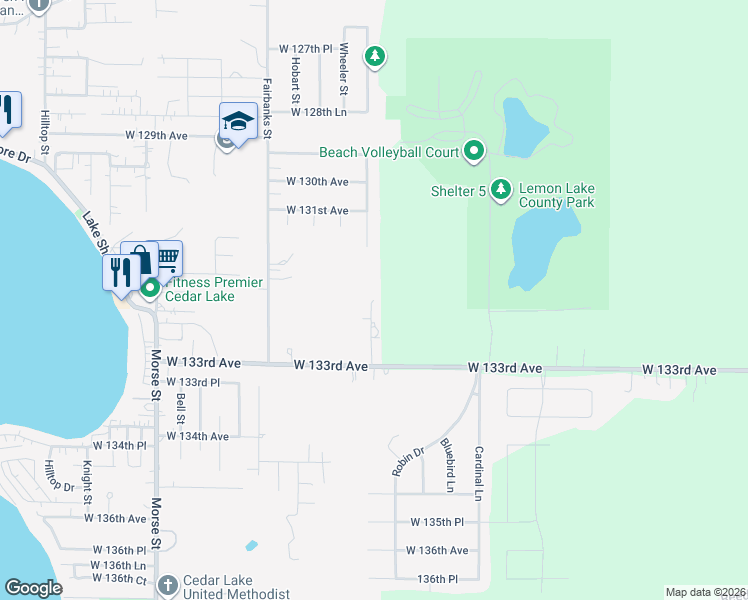 map of restaurants, bars, coffee shops, grocery stores, and more near 13200 Colfax Avenue in Cedar Lake