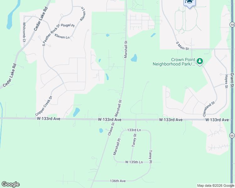 map of restaurants, bars, coffee shops, grocery stores, and more near 13120 Marshall Street in Crown Point