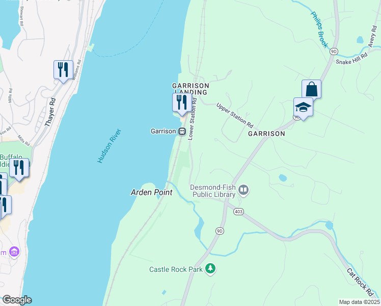 map of restaurants, bars, coffee shops, grocery stores, and more near Lower Station Road in Philipstown