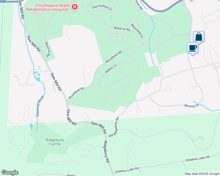 map of restaurants, bars, coffee shops, grocery stores, and more near 77 Old Ridgebury Road in Danbury