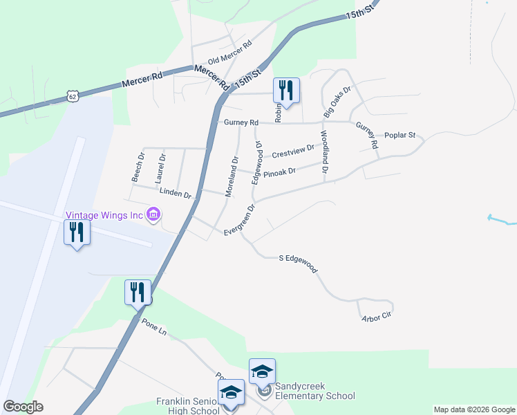 map of restaurants, bars, coffee shops, grocery stores, and more near 114 Edwin Circle in Franklin