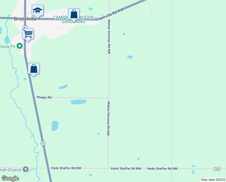 map of restaurants, bars, coffee shops, grocery stores, and more near 2847 Mahan Denman Road Northwest in Bristolville