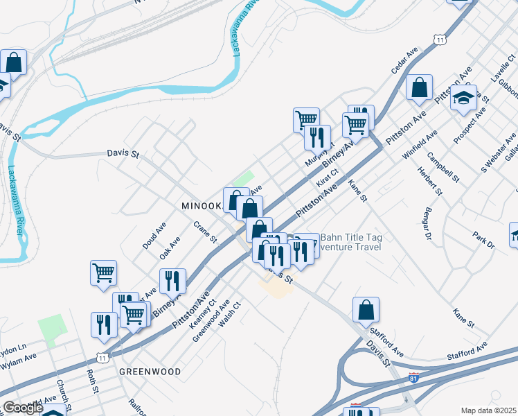 map of restaurants, bars, coffee shops, grocery stores, and more near 509 Davis Street in Scranton