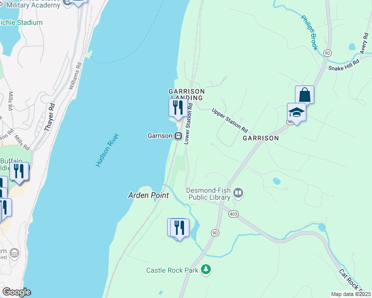 map of restaurants, bars, coffee shops, grocery stores, and more near Lower Station Road in Philipstown