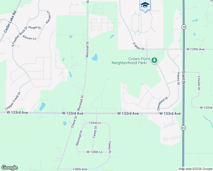map of restaurants, bars, coffee shops, grocery stores, and more near 2301 West 129th Place in Crown Point