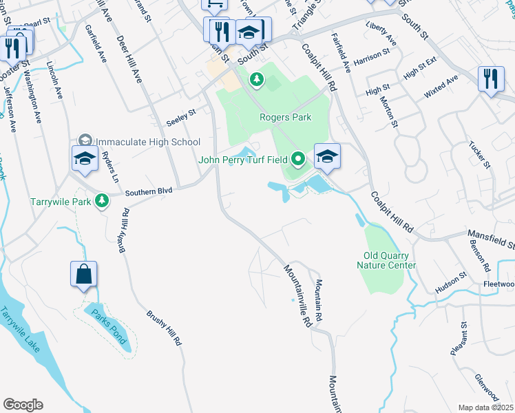 map of restaurants, bars, coffee shops, grocery stores, and more near 6A Mountainville Road in Danbury