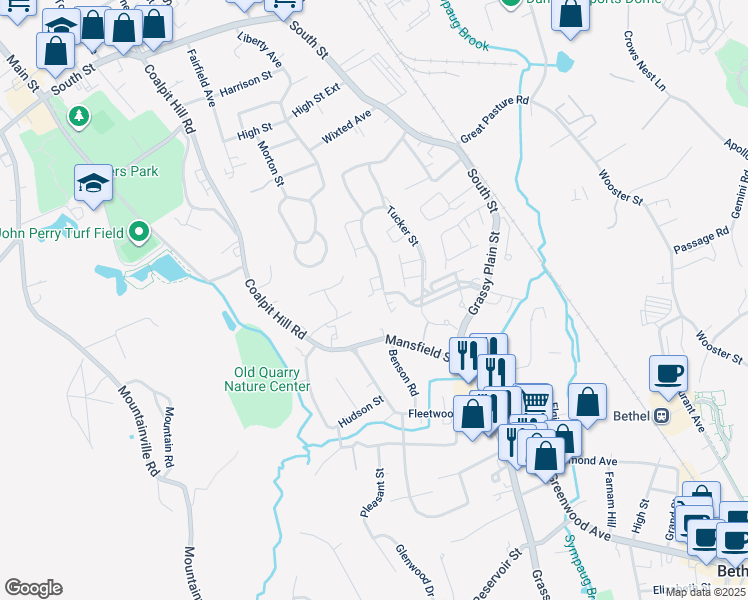 map of restaurants, bars, coffee shops, grocery stores, and more near 4 Bristol Terrace in Danbury