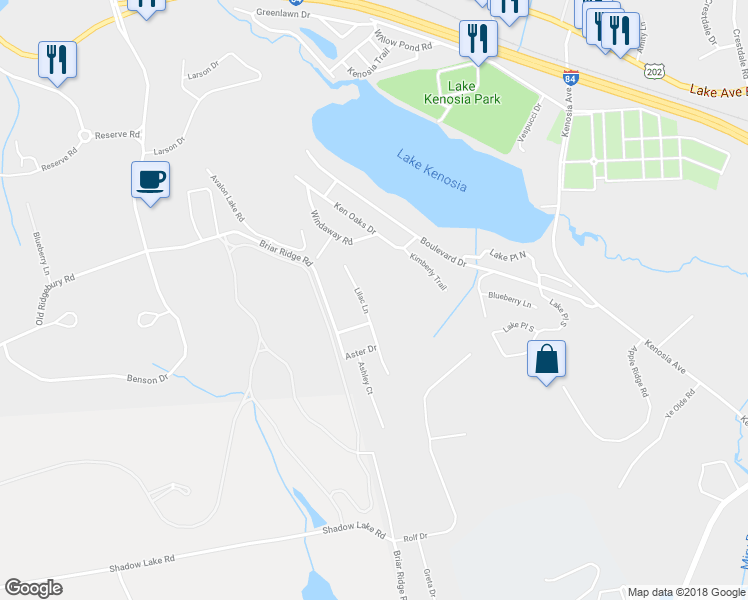 map of restaurants, bars, coffee shops, grocery stores, and more near 29 Lilac Lane in Danbury