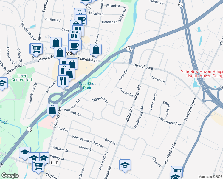 map of restaurants, bars, coffee shops, grocery stores, and more near 33 Highland Drive in North Haven