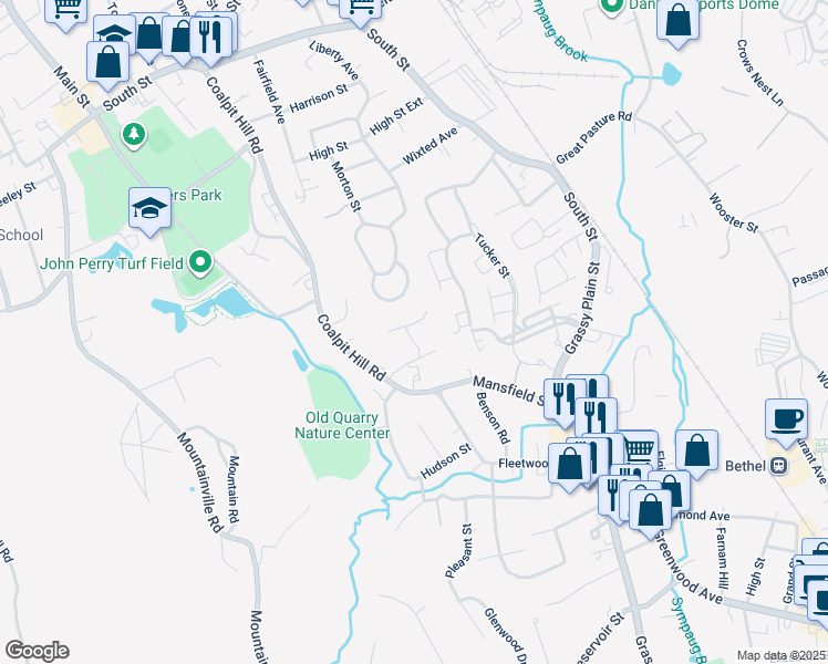 map of restaurants, bars, coffee shops, grocery stores, and more near 41 Fairfield Ridge in Danbury
