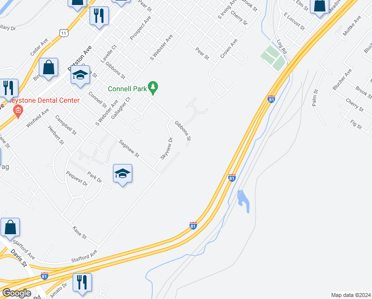 map of restaurants, bars, coffee shops, grocery stores, and more near 905 Gibbons Street in Scranton