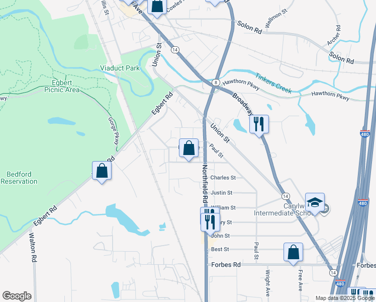 map of restaurants, bars, coffee shops, grocery stores, and more near 30 First Avenue in Bedford