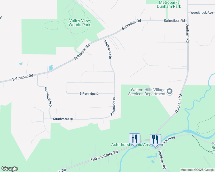 map of restaurants, bars, coffee shops, grocery stores, and more near 6700 Strathmore Drive in Valley View