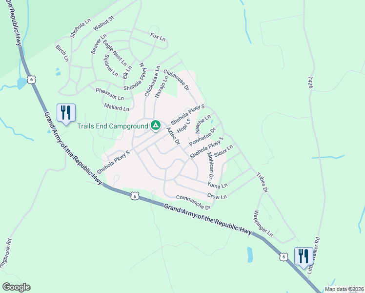 map of restaurants, bars, coffee shops, grocery stores, and more near Shoshone Ct in Pike