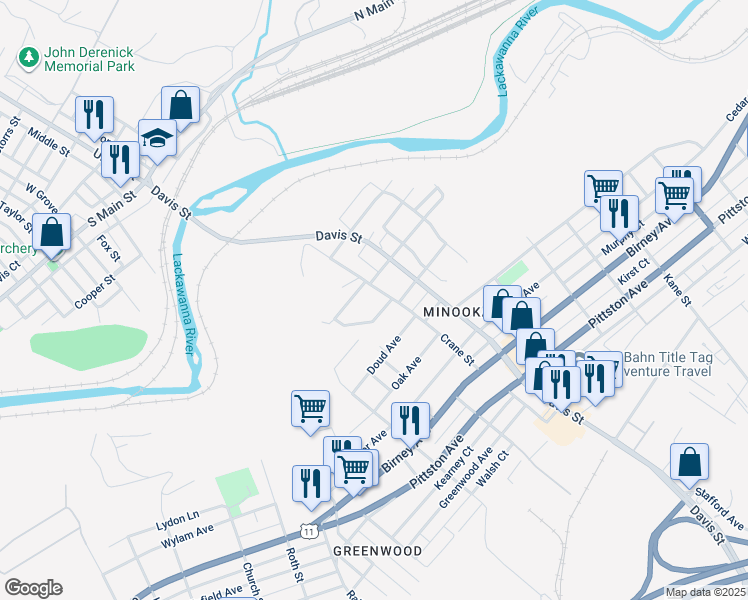 map of restaurants, bars, coffee shops, grocery stores, and more near 3198-3100,3199-3101 Langen Court in Scranton