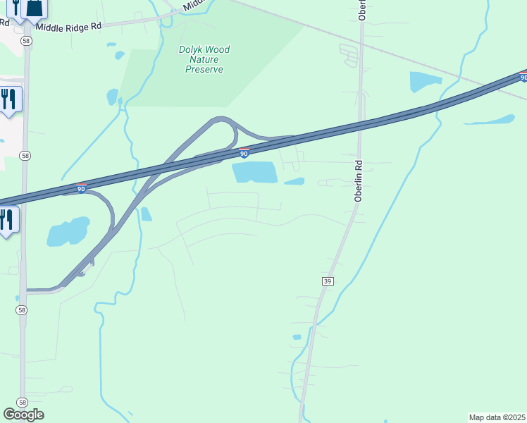 map of restaurants, bars, coffee shops, grocery stores, and more near 7828 Oberlin Road in Elyria