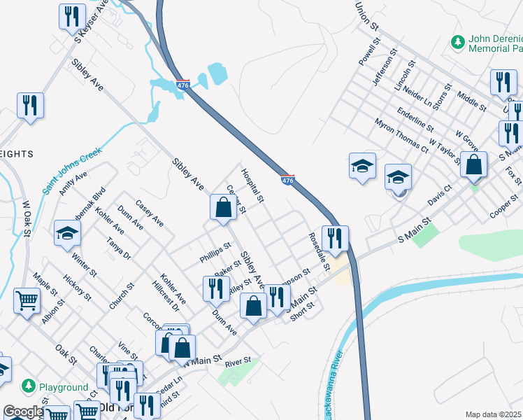 map of restaurants, bars, coffee shops, grocery stores, and more near 505 Hospital Street in Taylor