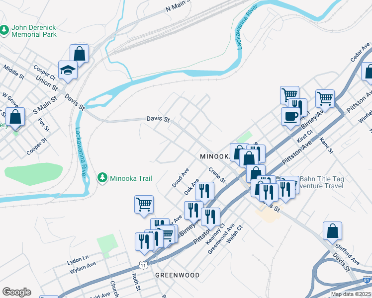 map of restaurants, bars, coffee shops, grocery stores, and more near 3116 Grimes Avenue in Scranton