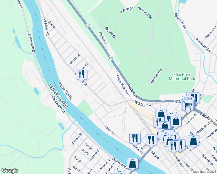 map of restaurants, bars, coffee shops, grocery stores, and more near 31 Coleman Street in Port Jervis