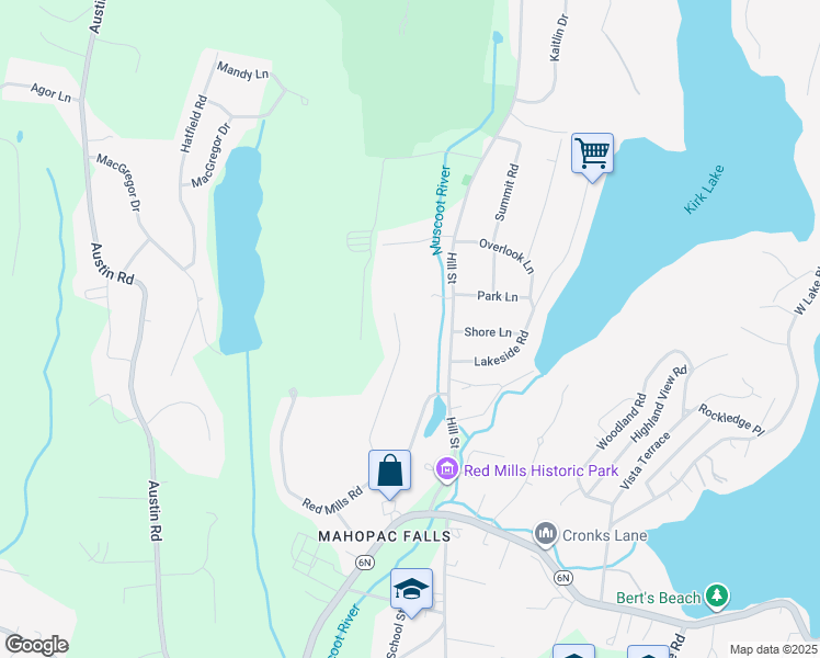 map of restaurants, bars, coffee shops, grocery stores, and more near 64 Hamlin Road in Mahopac