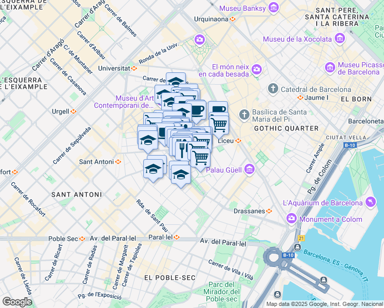 map of restaurants, bars, coffee shops, grocery stores, and more near 64 Carrer de l'Hospital in Barcelona
