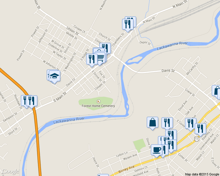map of restaurants, bars, coffee shops, grocery stores, and more near 225 East Grove Street in Taylor