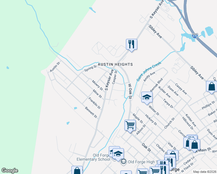 map of restaurants, bars, coffee shops, grocery stores, and more near 187 South Keyser Avenue in Old Forge