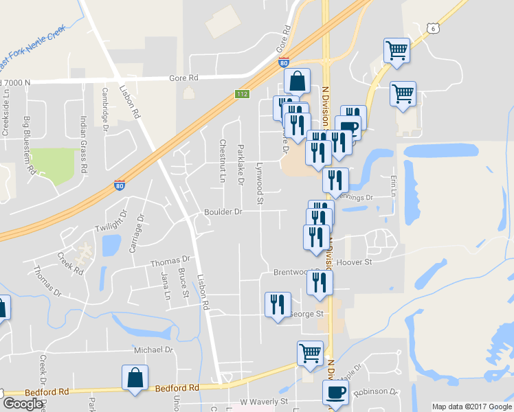 map of restaurants, bars, coffee shops, grocery stores, and more near 202 Boulder Drive in Morris