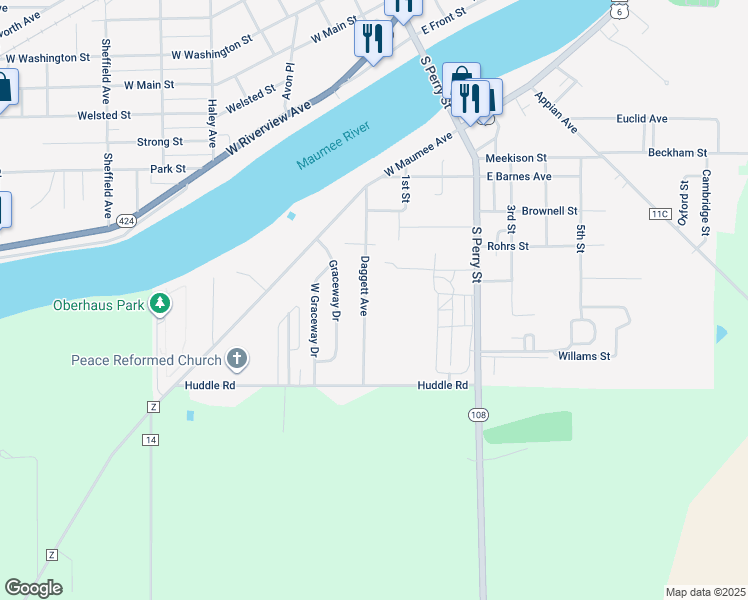 map of restaurants, bars, coffee shops, grocery stores, and more near 860 Daggett Avenue in Napoleon