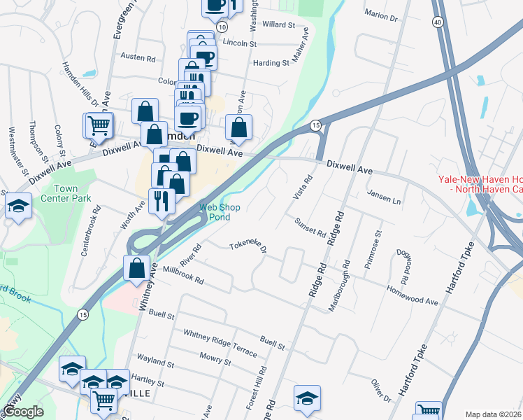 map of restaurants, bars, coffee shops, grocery stores, and more near 33 Highland Drive in North Haven