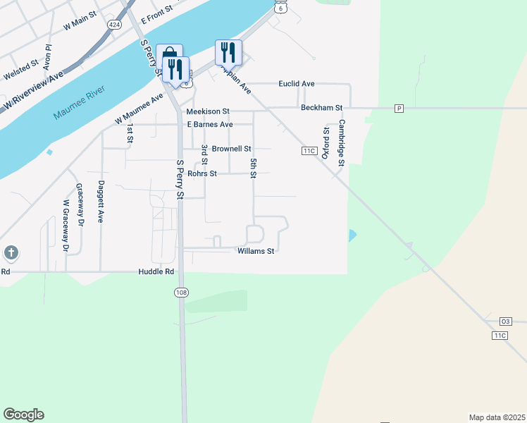 map of restaurants, bars, coffee shops, grocery stores, and more near 421 Raymond St in Napoleon